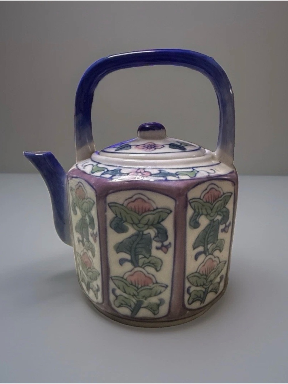 Vintage Asian Floral Lotus Teapot Signed Ben Rickert Decorative Ceramic